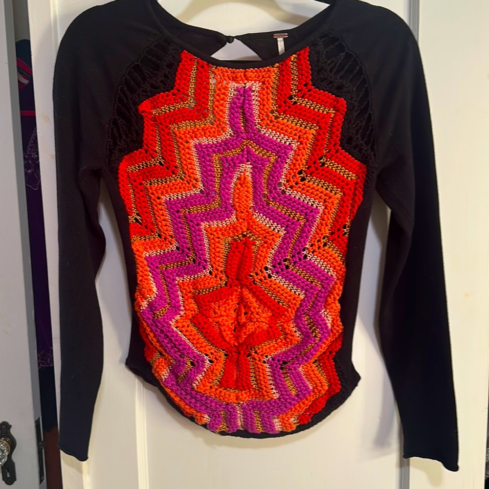 Free People Crochet black sweater EUC
